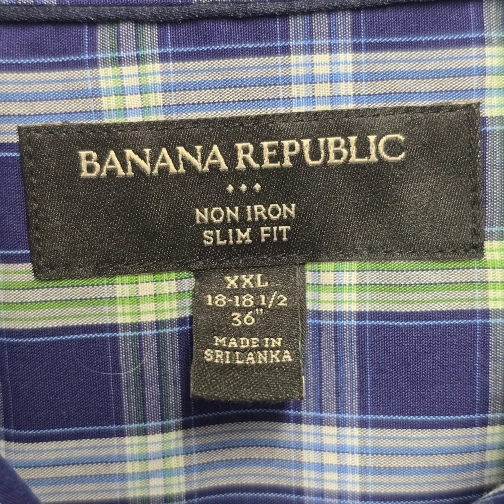 Banana Republic‎ Mens Non Iron Slim Fit Plaid Dress Shirt XXL Career Office Prep